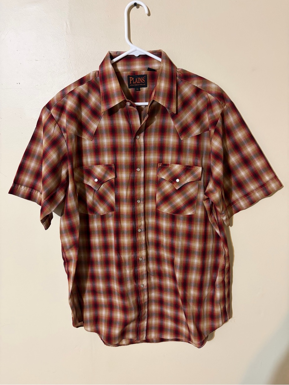 Plains Western Wear Red Plaid Short Sleeve Western Button-Down Shirt
